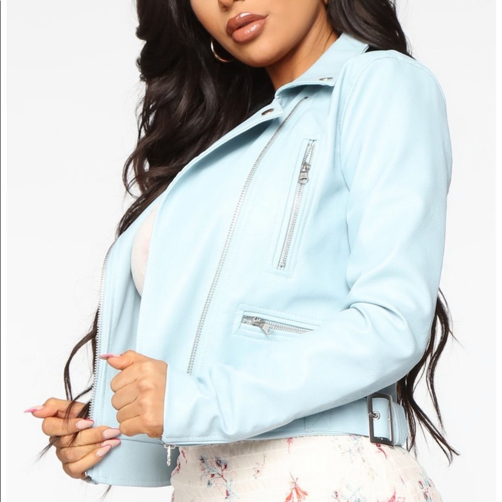 FN blue faux leather jacket 🦋